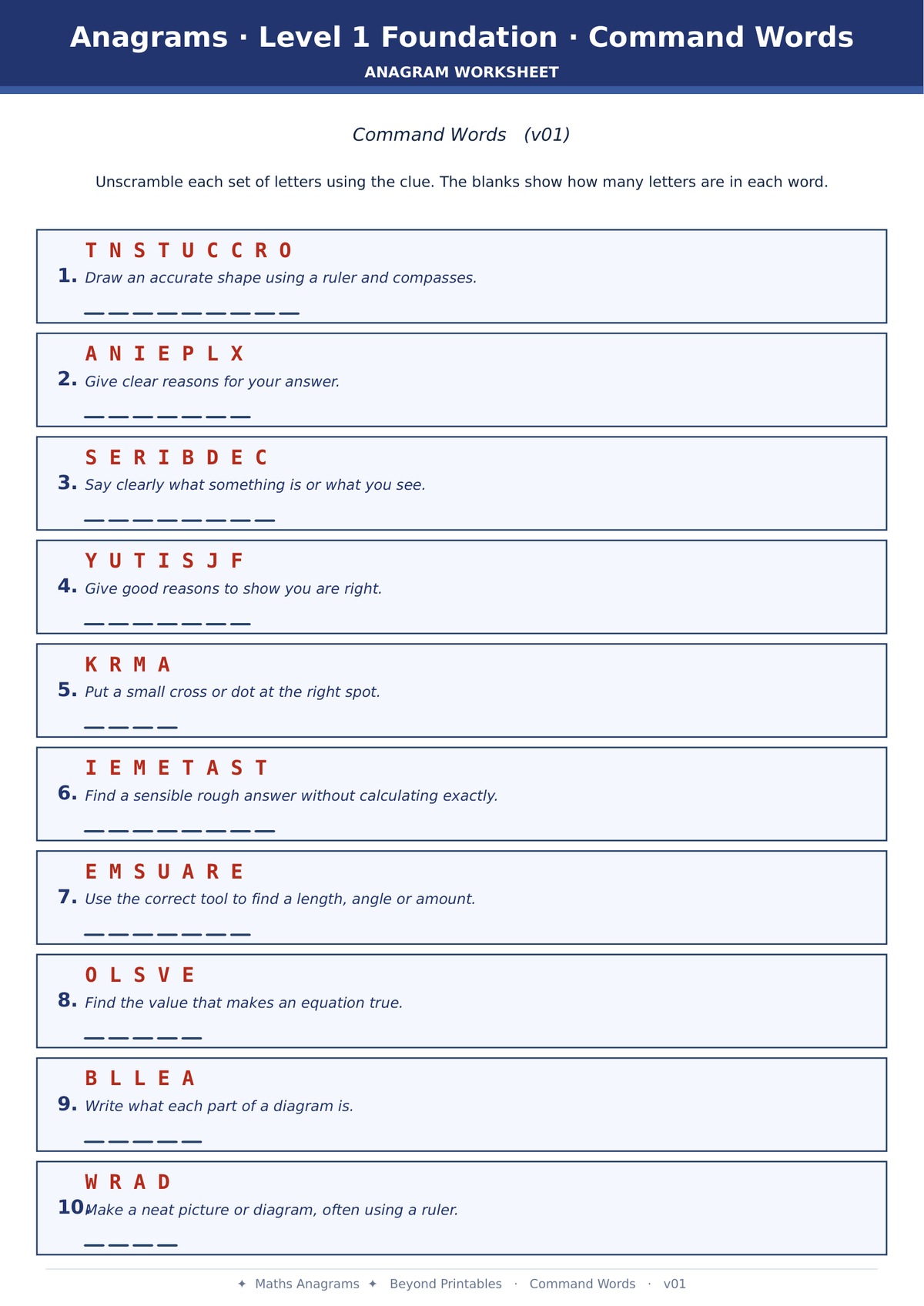 Maths Anagrams Command Words | Vocabulary Retrieval PDF + PowerPoint