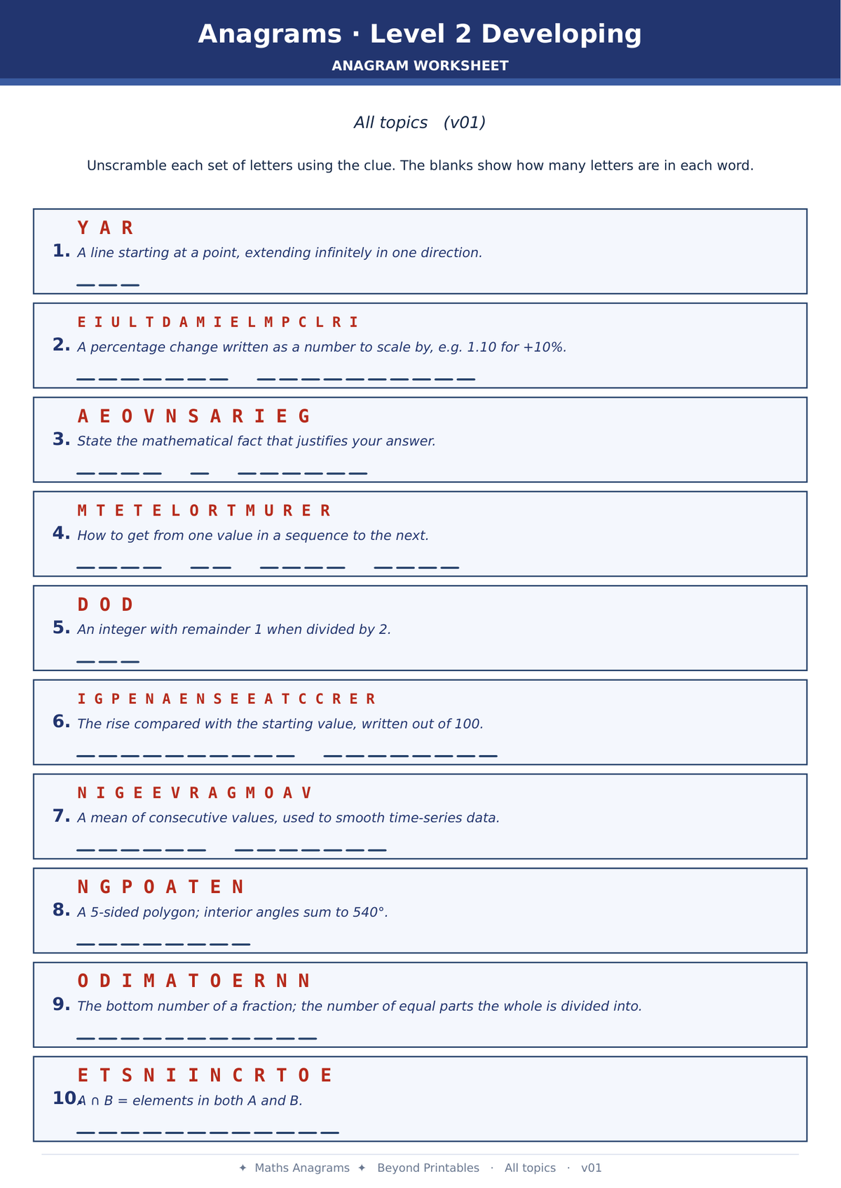 Maths Anagrams Level 2 All Topics | Vocabulary Retrieval PDF + PowerPoint