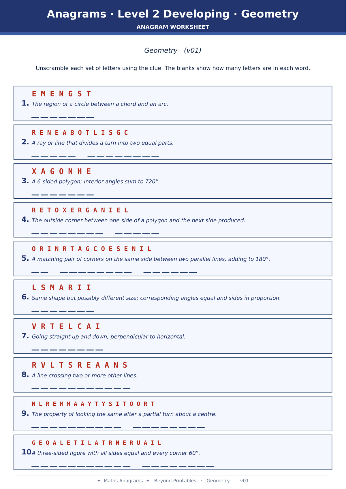 Maths Anagrams Geometry | Vocabulary Retrieval PDF + PowerPoint