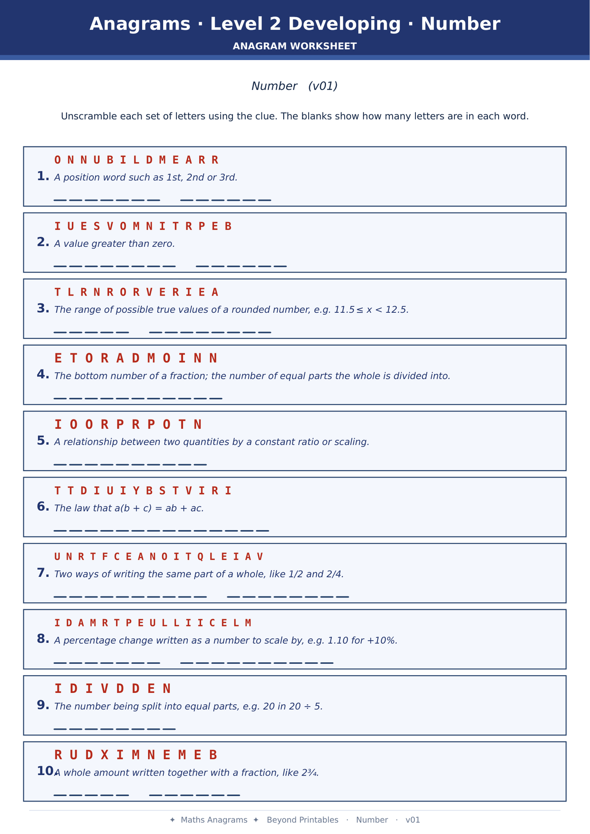 Maths Anagrams Number | Vocabulary Retrieval PDF + PowerPoint