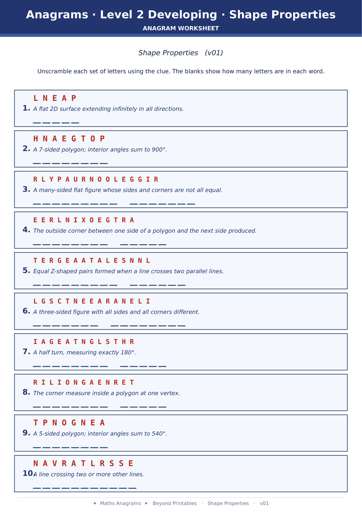 Maths Anagrams Shape Properties | Vocabulary Retrieval PDF + PowerPoint