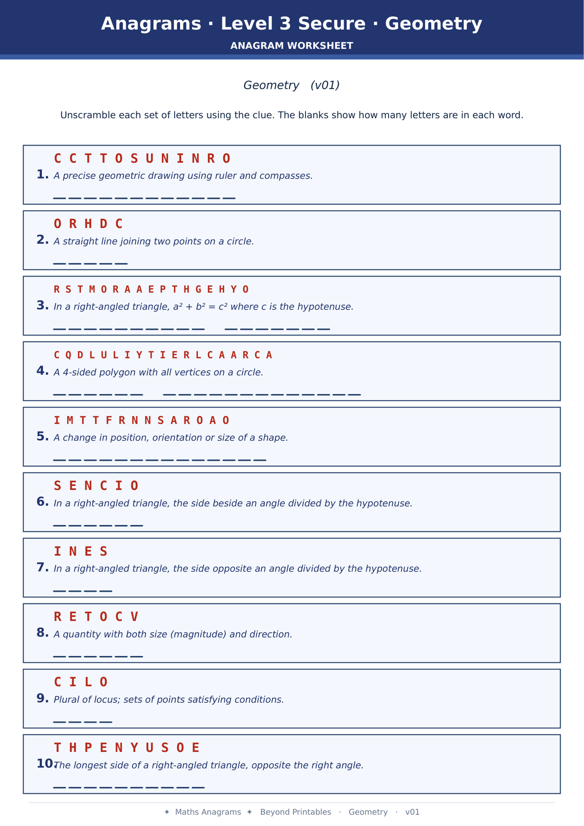 Maths Anagrams Geometry | Vocabulary Retrieval PDF + PowerPoint