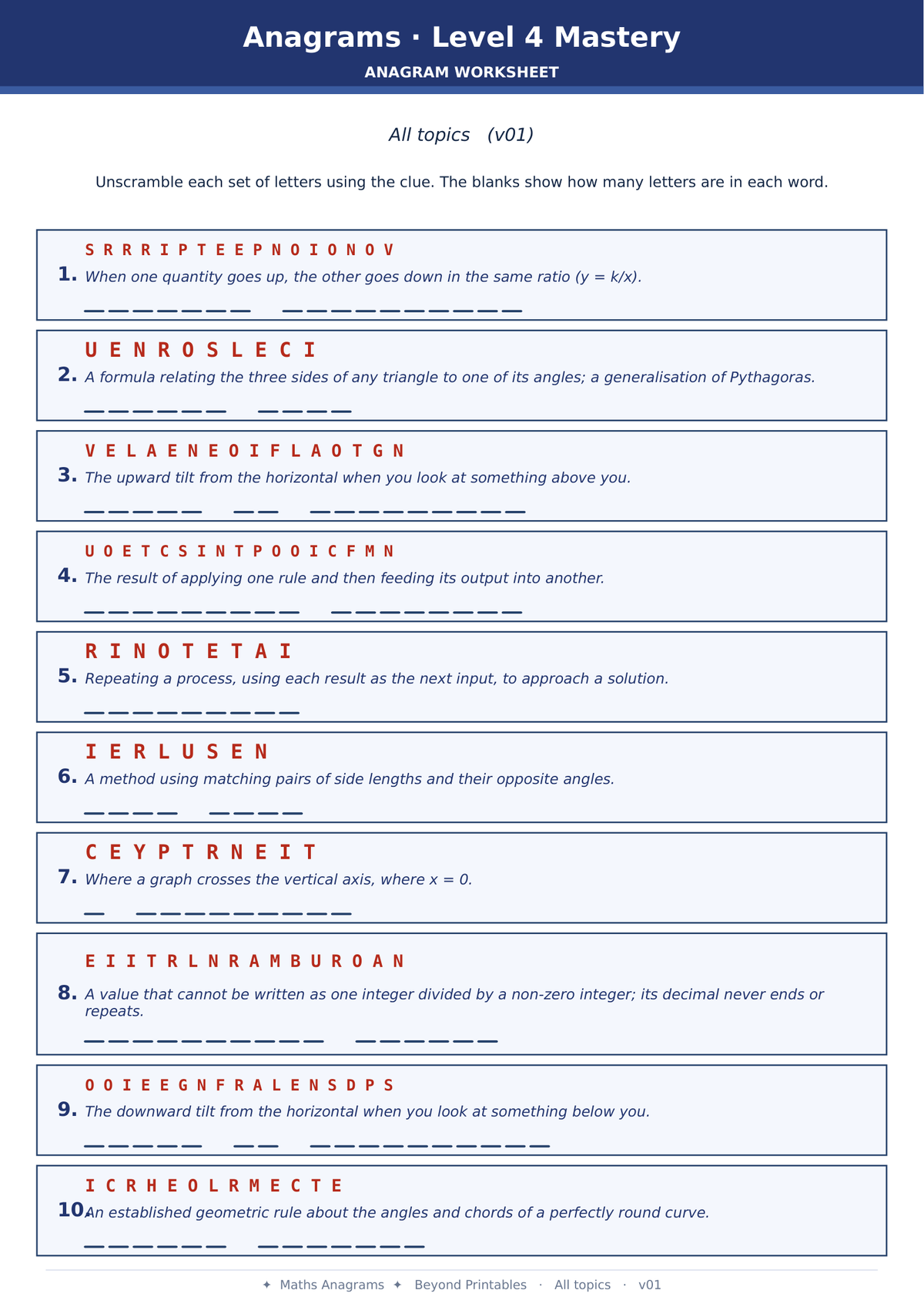 Maths Anagrams Level 4 All Topics | Vocabulary Retrieval PDF + PowerPoint