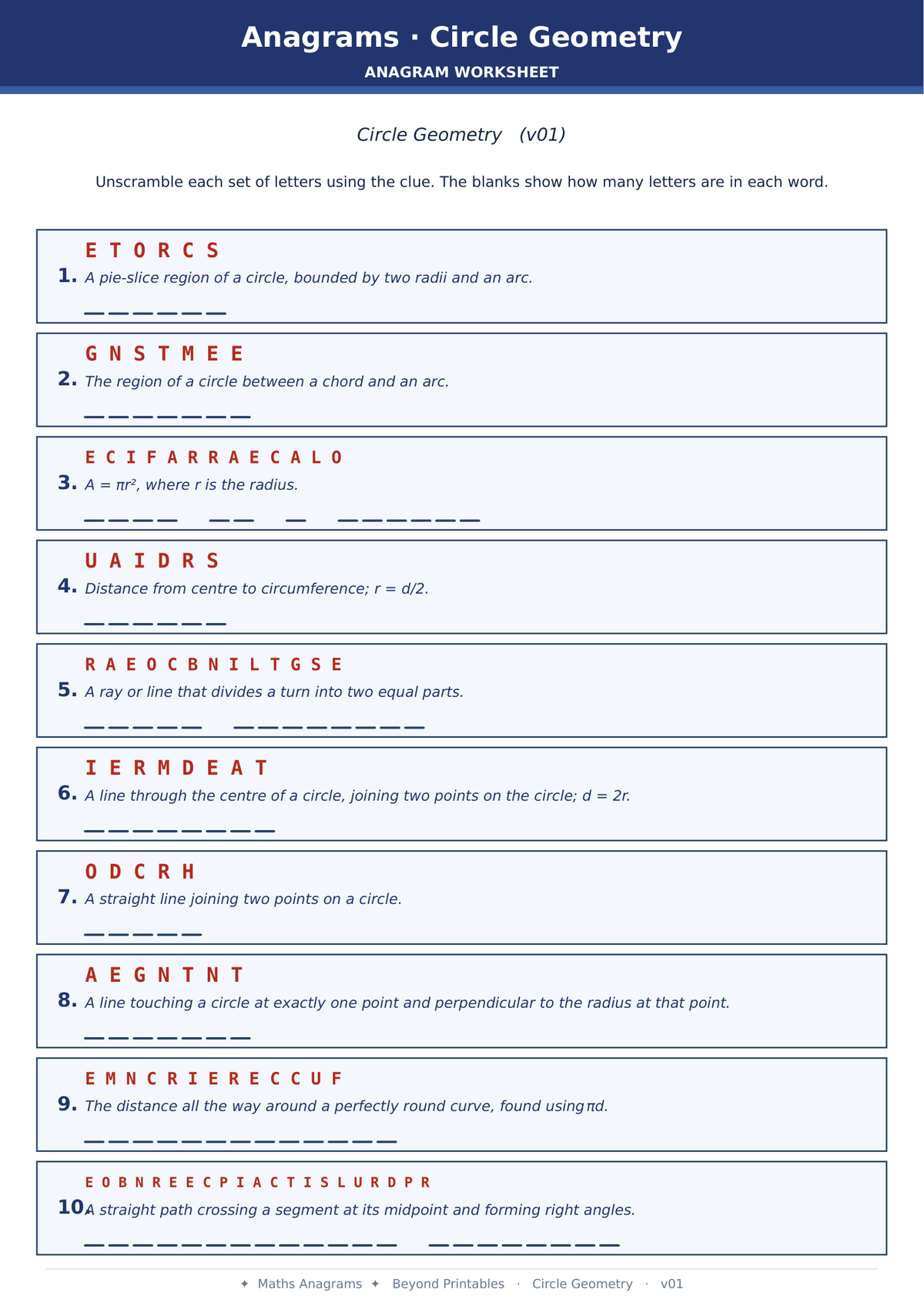 Maths Anagrams Circle Geometry | Vocabulary Retrieval PDF + PowerPoint