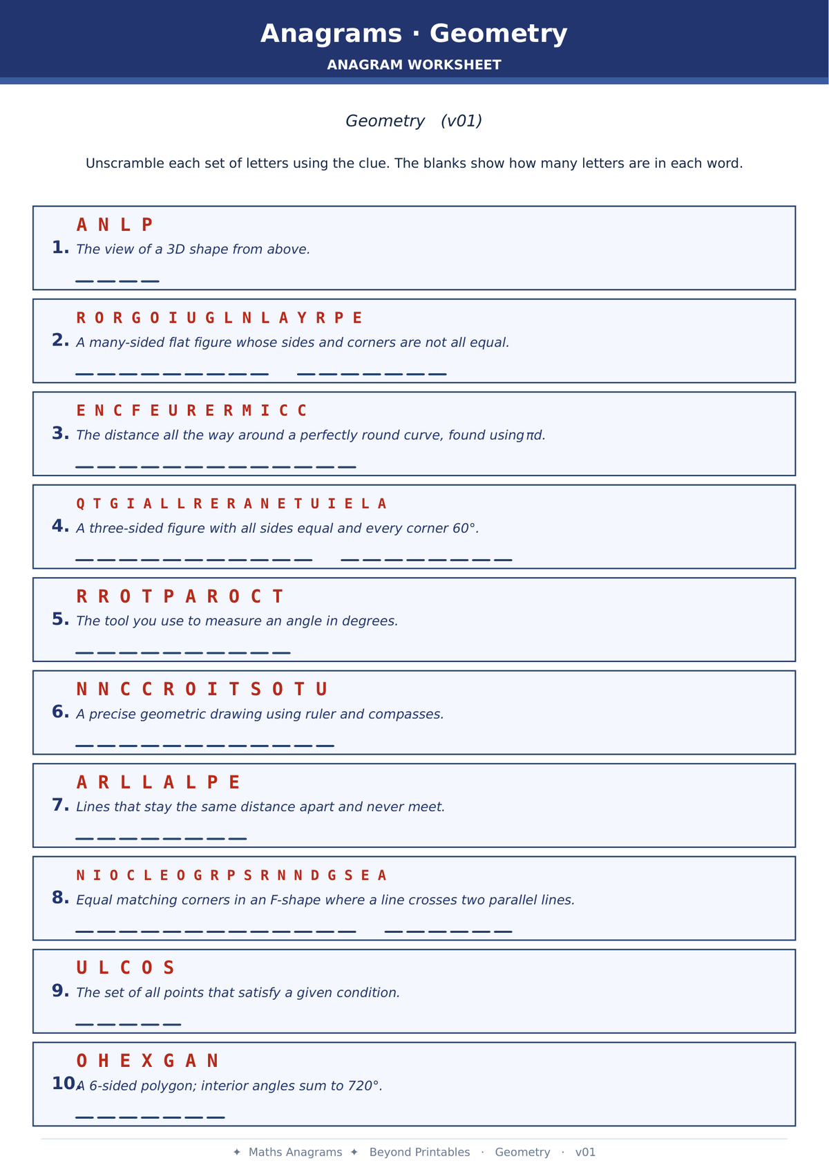 Maths Anagrams Geometry | Vocabulary Retrieval PDF + PowerPoint