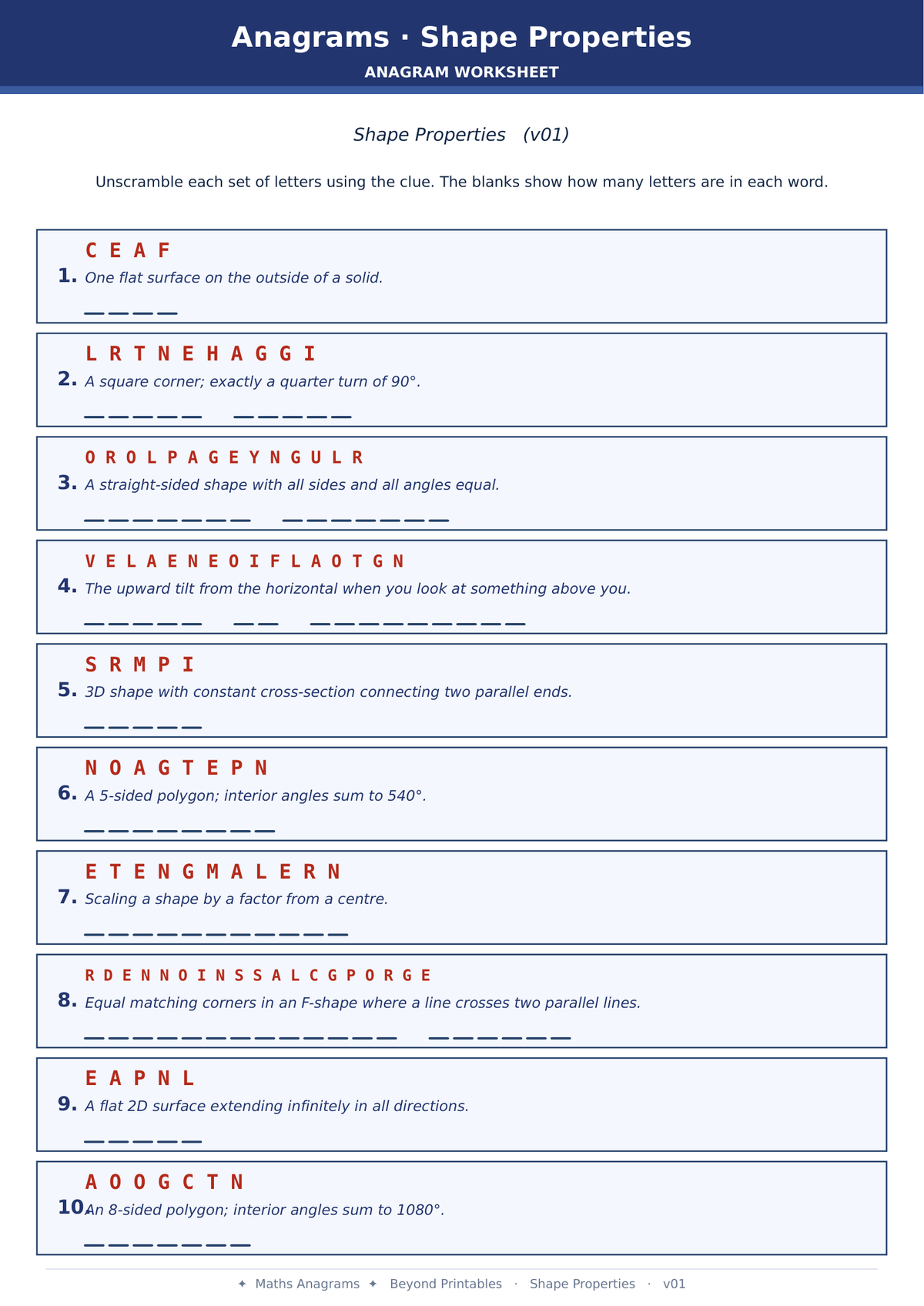 Maths Anagrams Shape Properties | Vocabulary Retrieval PDF + PowerPoint