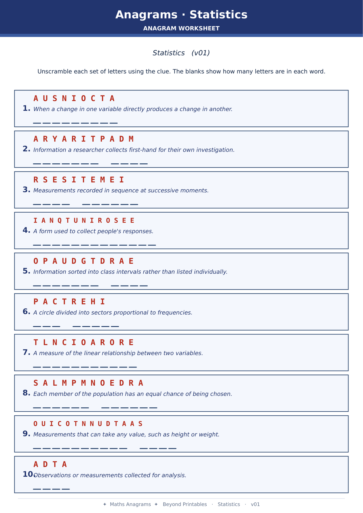 Maths Anagrams Statistics | Vocabulary Retrieval PDF + PowerPoint
