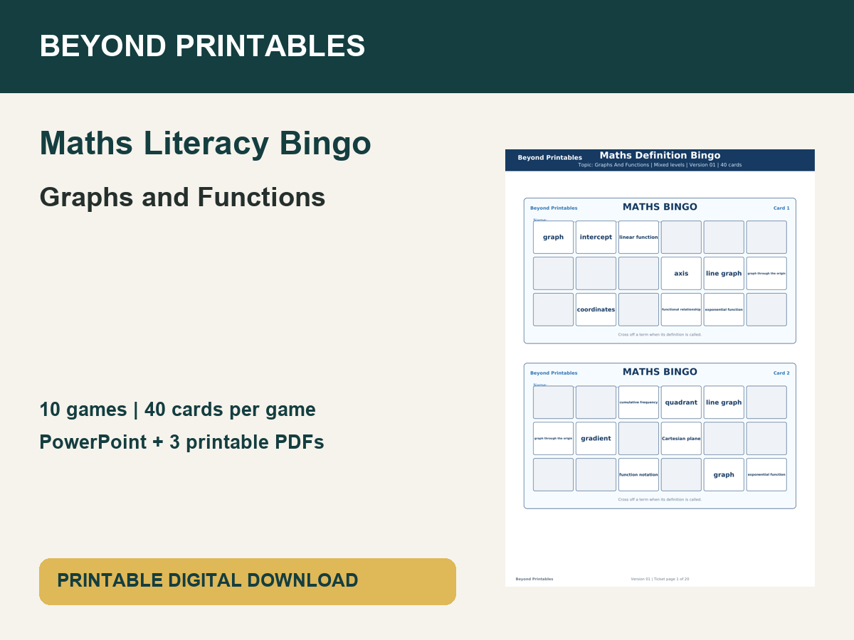 Maths Literacy Bingo: Graphs and Functions | 10 Games + PowerPoint