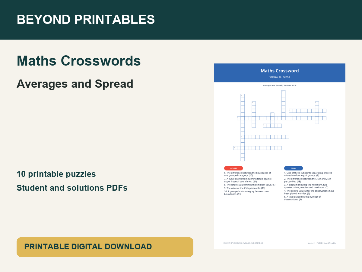 Maths Crosswords: Averages and Spread | 10 Puzzles + Solutions