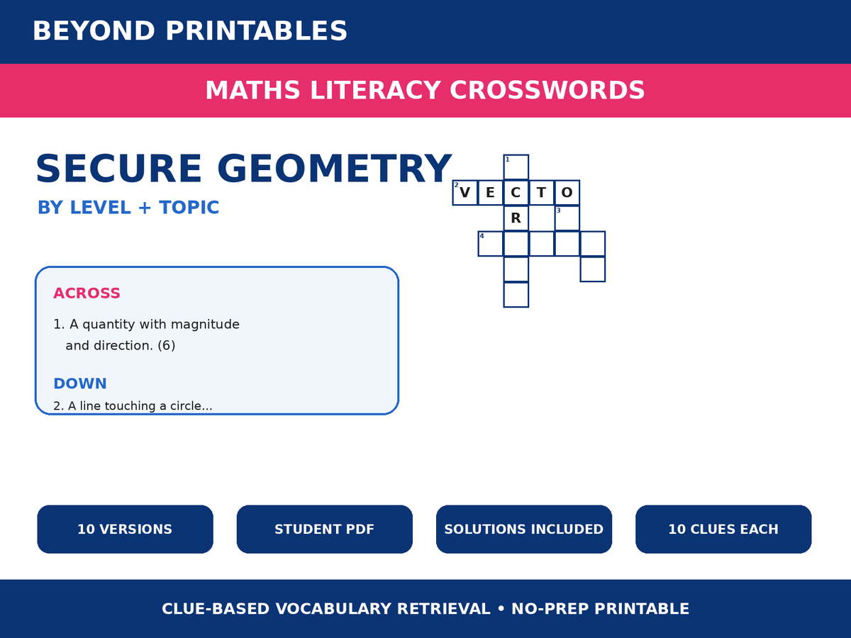 Maths Crosswords: Geometry - Level 3 | 10 Puzzles + Solutions