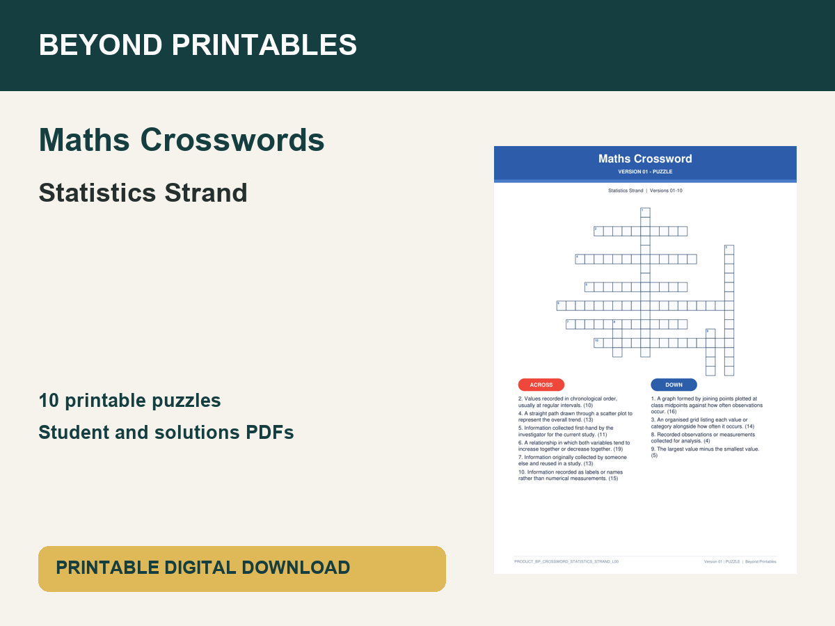 Maths Crosswords: Statistics Strand | 10 Puzzles + Solutions