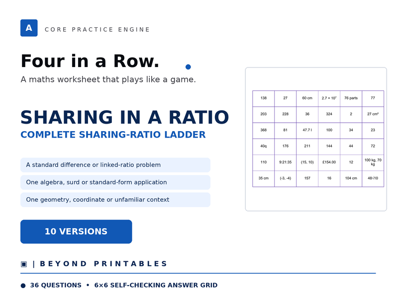 Sharing in a Ratio Four in a Row | Complete Sharing-Ratio Ladder | Level 35 | 10 Maths Games