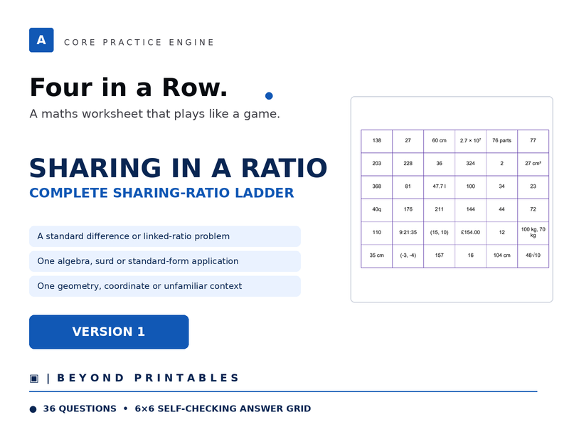 Sharing in a Ratio Four in a Row | Complete Sharing-Ratio Ladder | Level 35 Version 1 | Maths Game