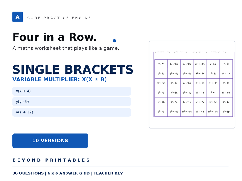 Expanding and Factorising Single Brackets Four in a Row | x(x+4) | Level 05 | 10 Maths Games