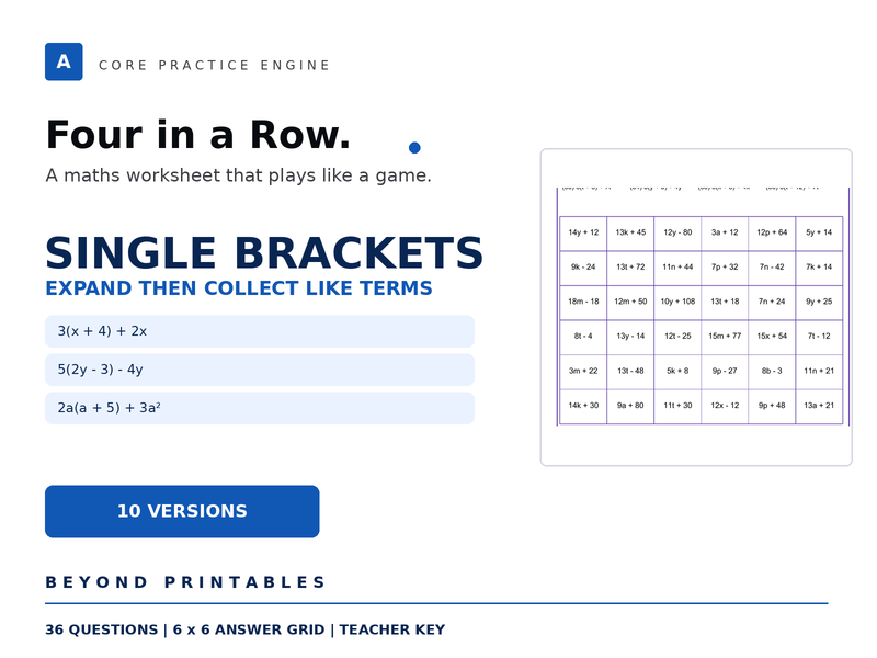 Expanding and Factorising Single Brackets Four in a Row | 3(x+4)+2x | Level 22 | 10 Maths Games