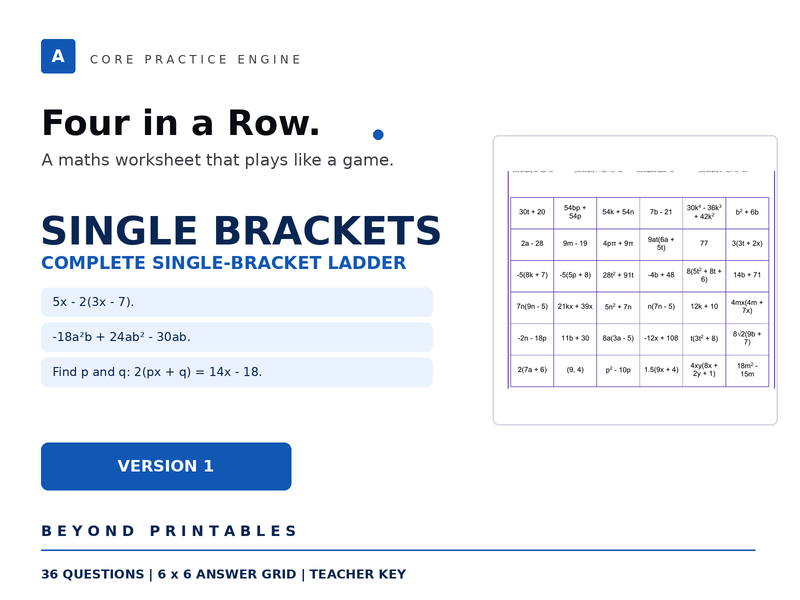 Single Brackets Four in a Row | Complete single-bracket ladder | Level 34 Version 1 | Maths Game