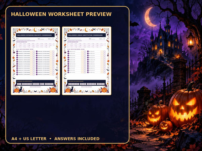 Halloween Maths Codebreaker Pack | Expanding Brackets and Substitution — preview