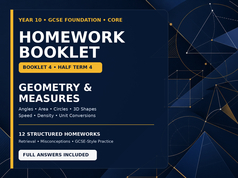 Year 10 Maths Homework Booklet – GCSE Foundation Core | Half Term 4 Geometry — cover