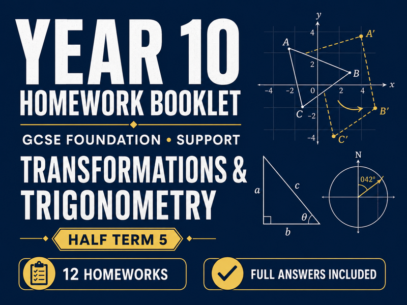 Year 10 Maths Homework Booklet – GCSE Foundation Support – Transformations & Trigonometry — cover