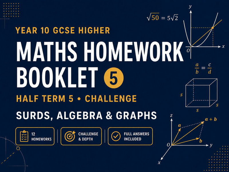 Year 10 Maths Homework Booklet – GCSE Higher Challenge – Half Term 5 with Answers — cover