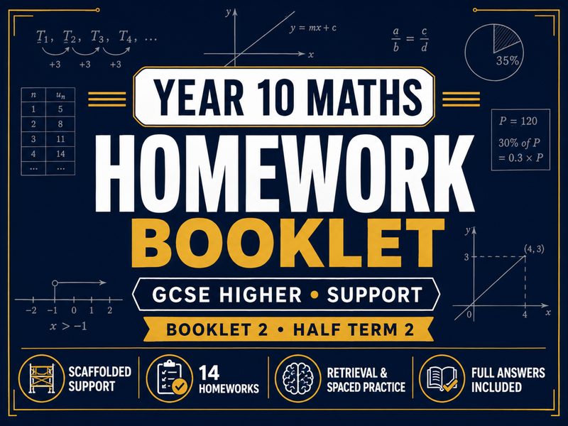 Year 10 Maths Homework Booklet – GCSE Higher Support – Half Term 2 with Answers — cover