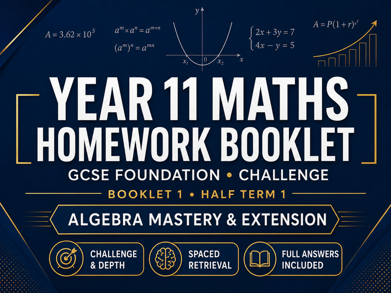 Year 11 Maths Homework Booklet – GCSE Foundation Challenge – Half Term 1 with Answers — cover