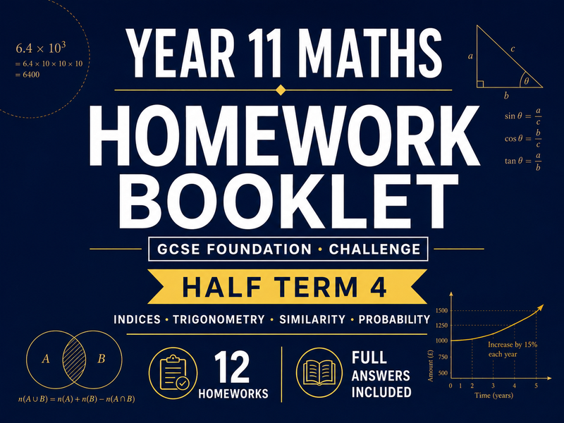 Year 11 Maths Homework Booklet – GCSE Foundation Challenge – Half Term 4 with Answers — cover