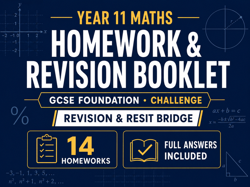 Year 11 Maths Homework Booklet – FREE Foundation Challenge Revision & Resit — cover