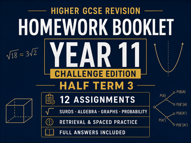 Higher GCSE Revision Homework – Year 11 Challenge Maths Half Term 3 — cover