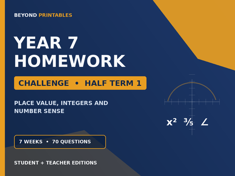 Year 7 Maths Homework | Challenge | Half Term 1 | Student & Teacher Booklets — cover