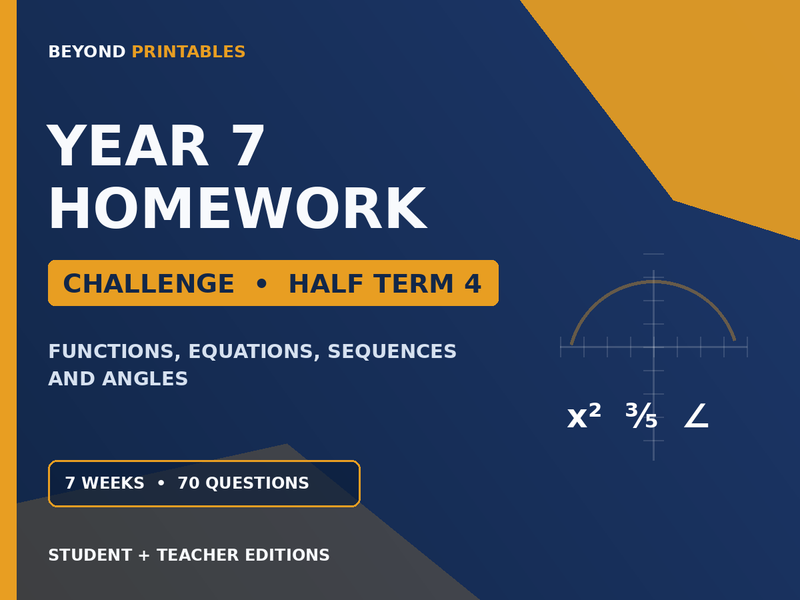Year 7 Maths Homework | Challenge | Half Term 4 | Student & Teacher Booklets — cover