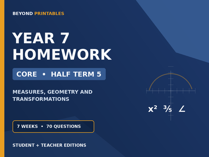 Year 7 Maths Homework | Core | Half Term 5 | Student & Teacher Booklets — cover