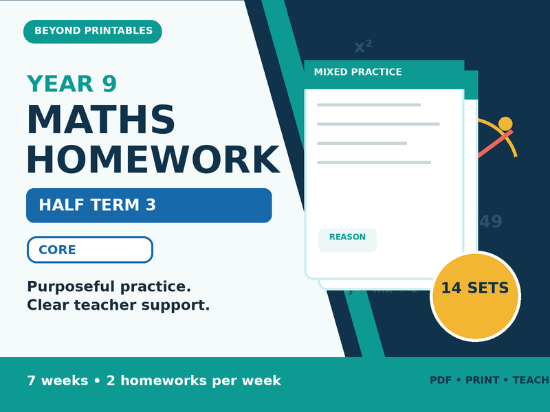 Year 9 Maths Homework Half Term 3 - Core | 14 Sets, Answers and Overview — cover
