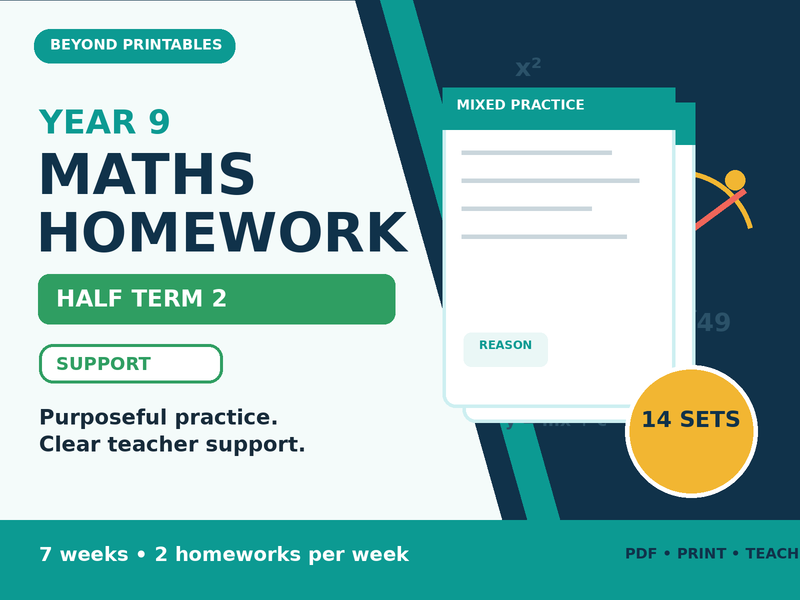 Year 9 Maths Homework Half Term 2 - Support | 14 Sets, Answers and Overview — cover