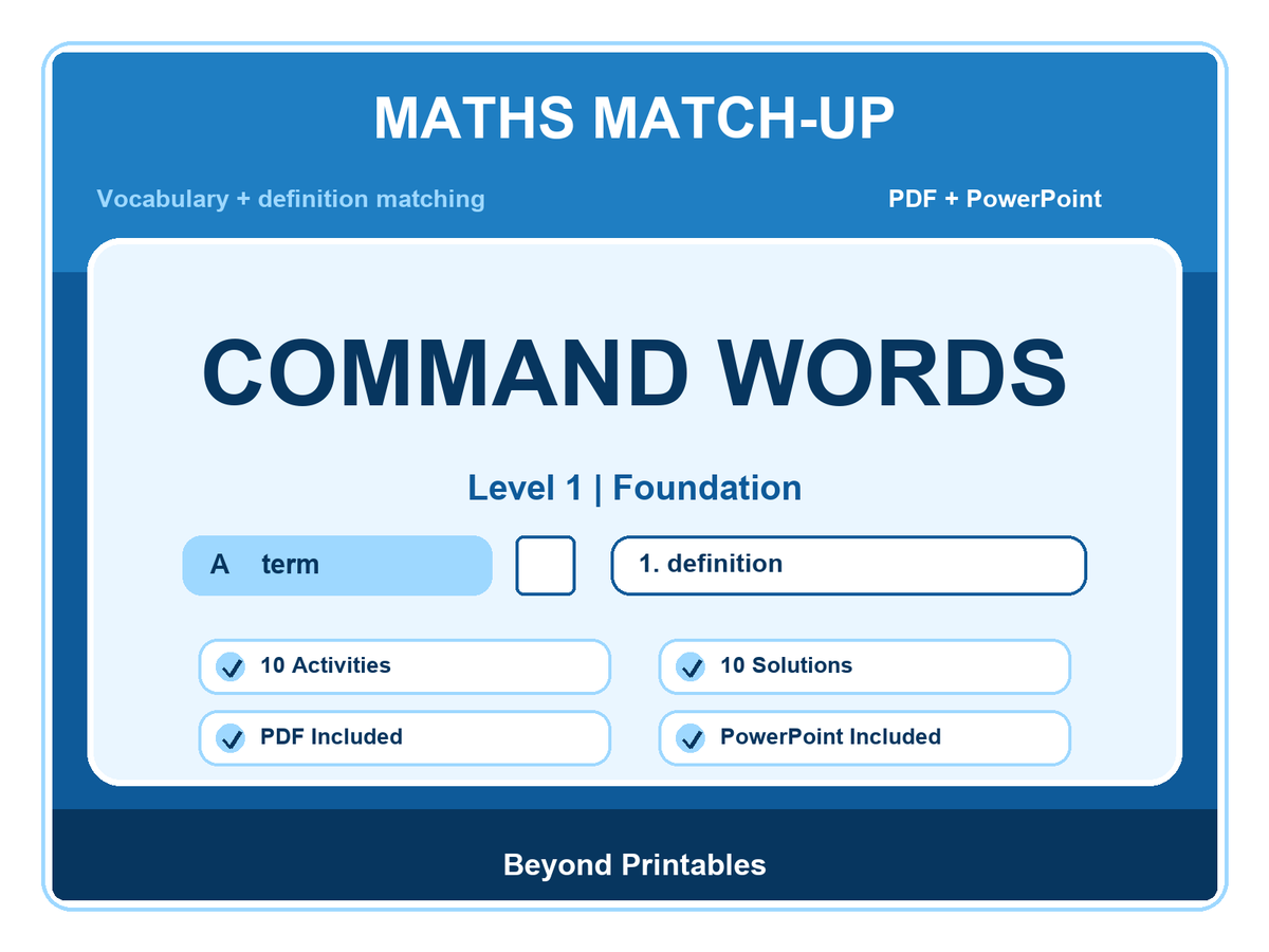 Maths Literacy Match-Up: Level 1 Foundation Command Words | 10 Activities + PowerPoint