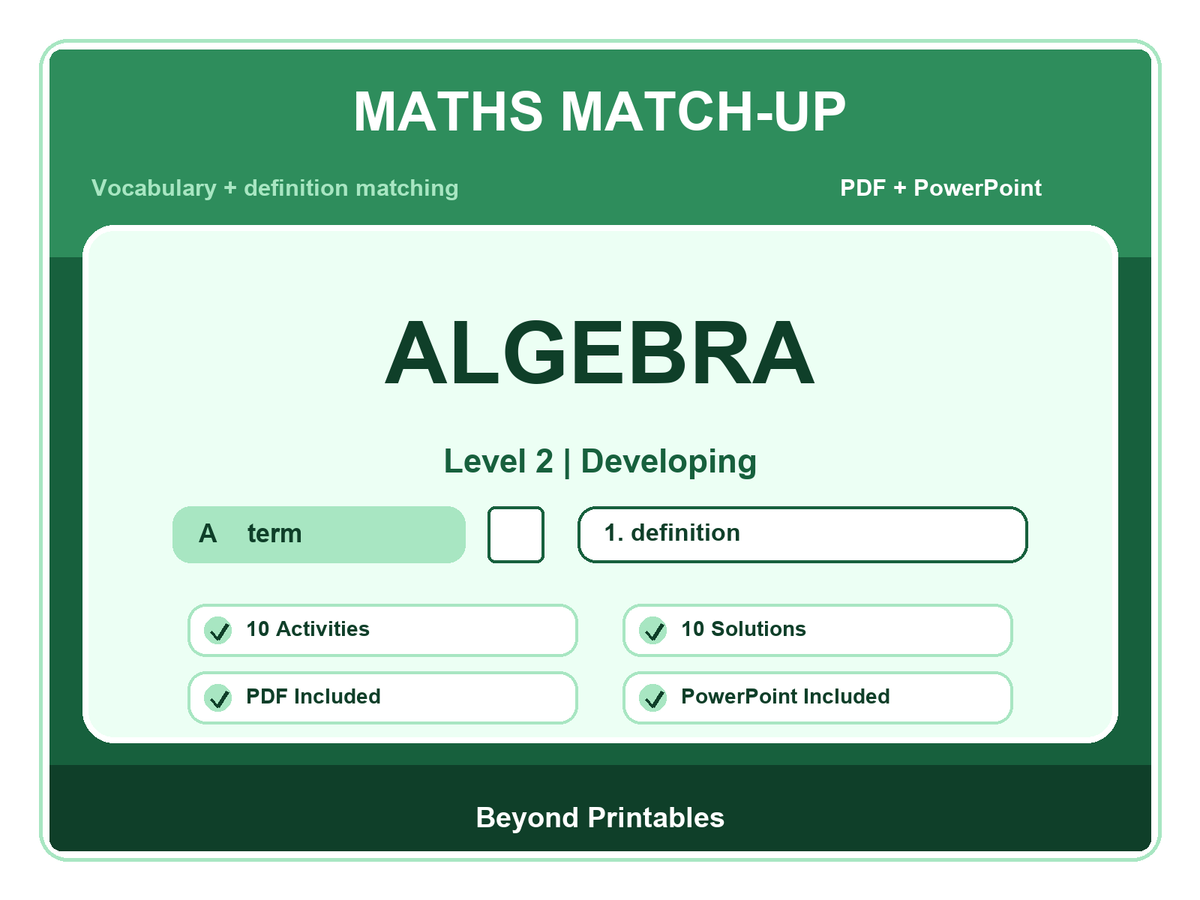 Maths Literacy Match-Up: Level 2 Developing Algebra | 10 Activities + PowerPoint