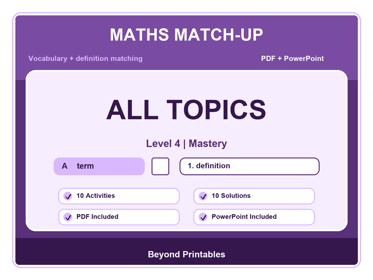 Maths Literacy Match-Up: Level 4 Mastery | 10 Activities + PowerPoint