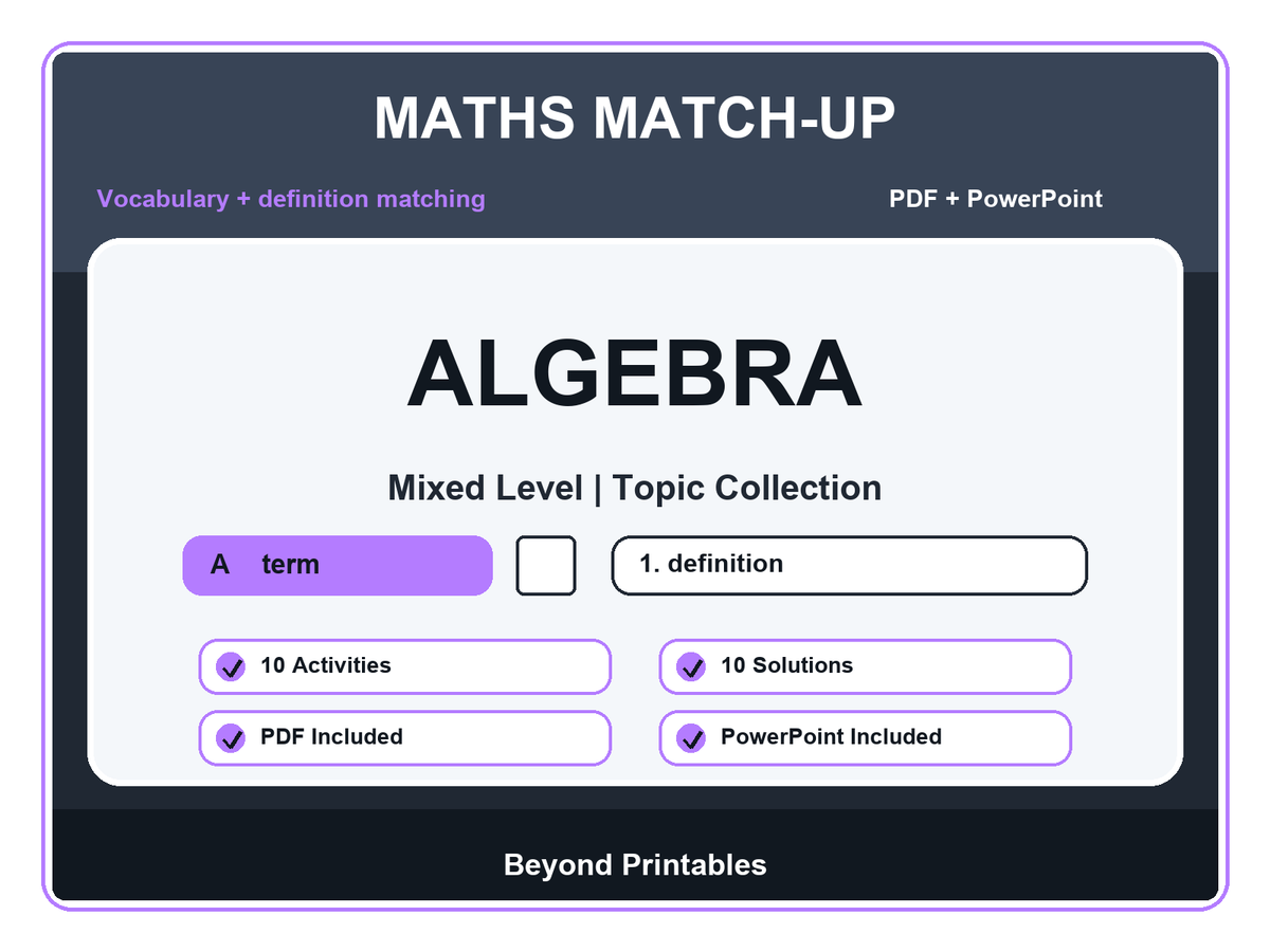 Maths Literacy Match-Up: Algebra | 10 Activities + PowerPoint