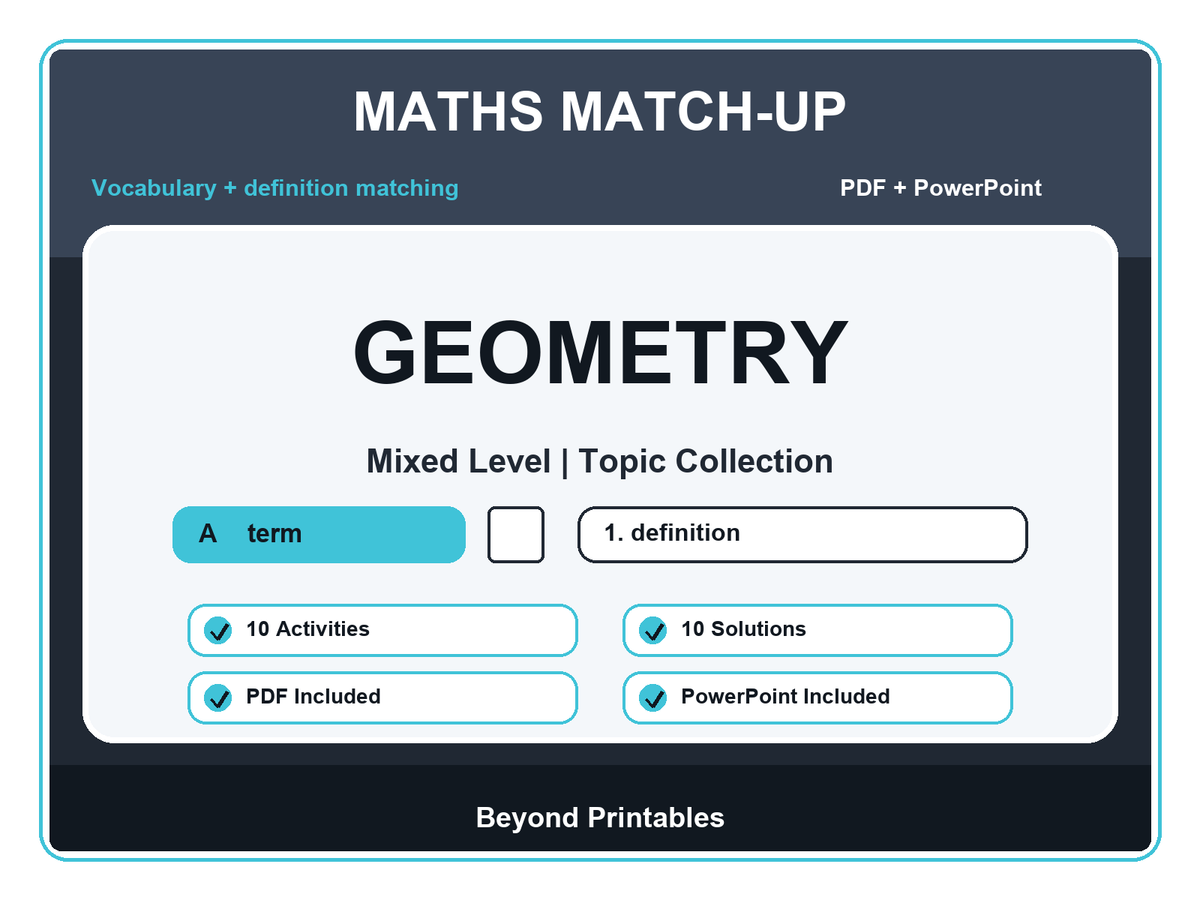 Maths Literacy Match-Up: Geometry | 10 Activities + PowerPoint