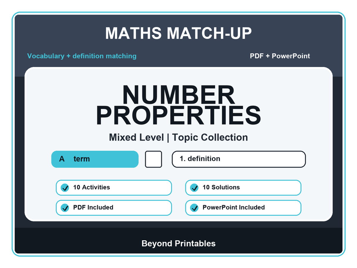 Maths Literacy Match-Up: Number Properties | 10 Activities + PowerPoint