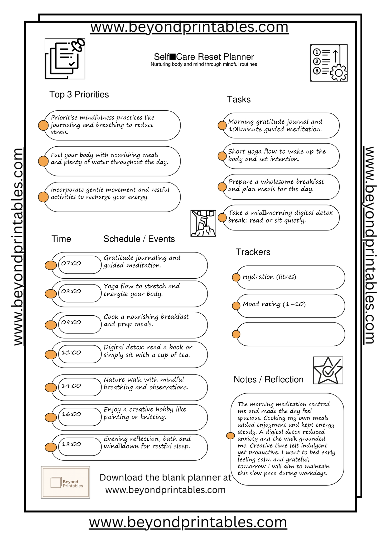Self Care Reset Planner