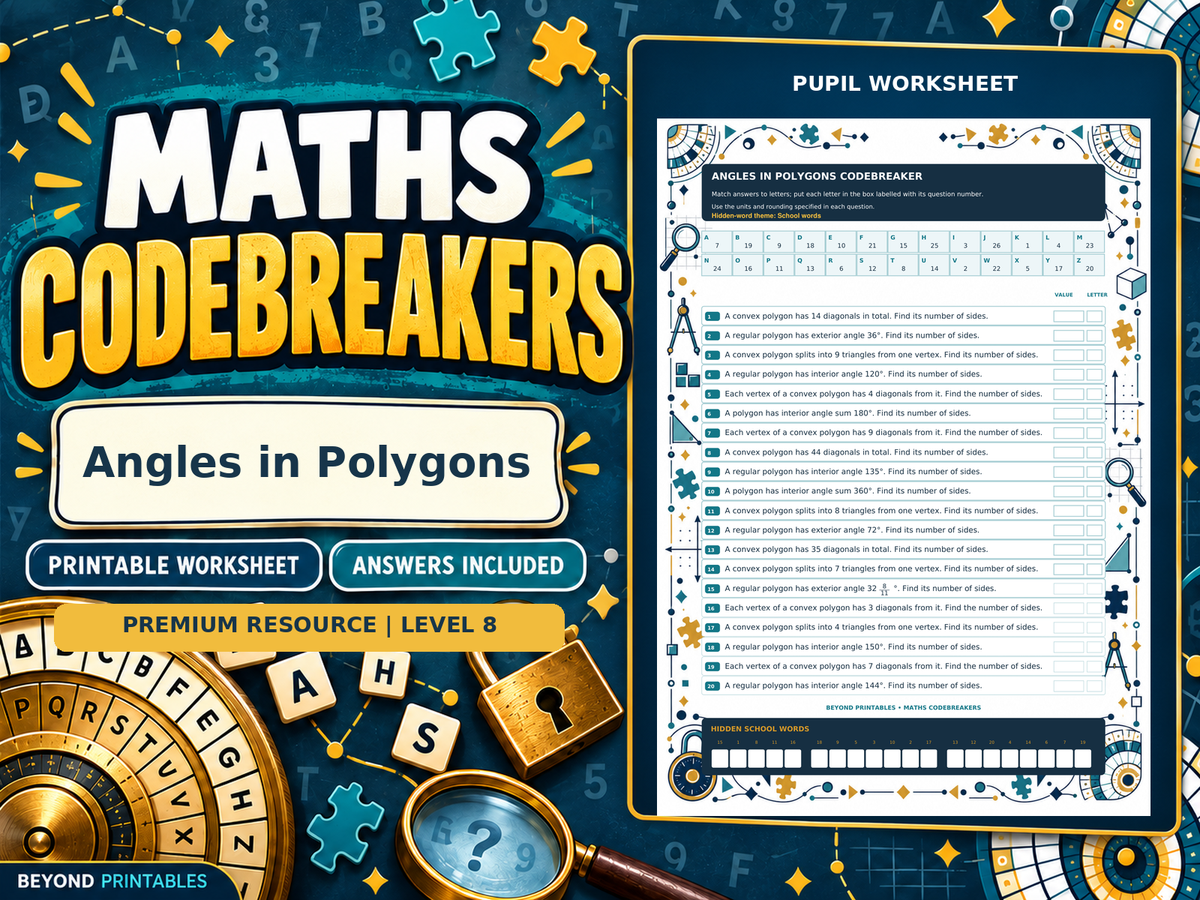 Premium Angles in Polygons | Maths Codebreaker | Answers Included — cover