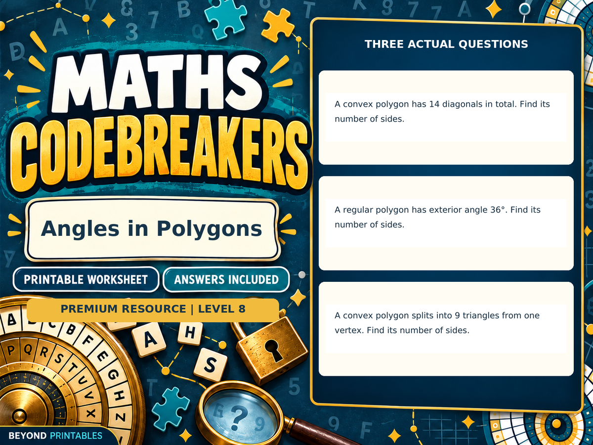 Premium Angles in Polygons | Maths Codebreaker | Answers Included — answer preview