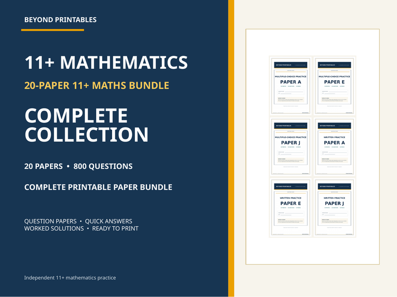 11+ Maths Practice Papers Bundle | Complete 20-Paper Collection with Full Worked Solutions — cover