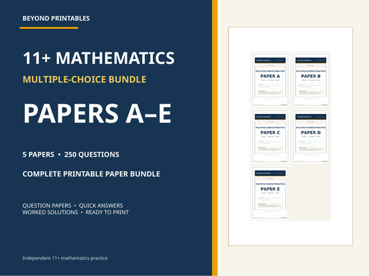 11+ Maths Practice Papers Bundle | Multiple Choice Papers A–E with Full Worked Solutions — cover