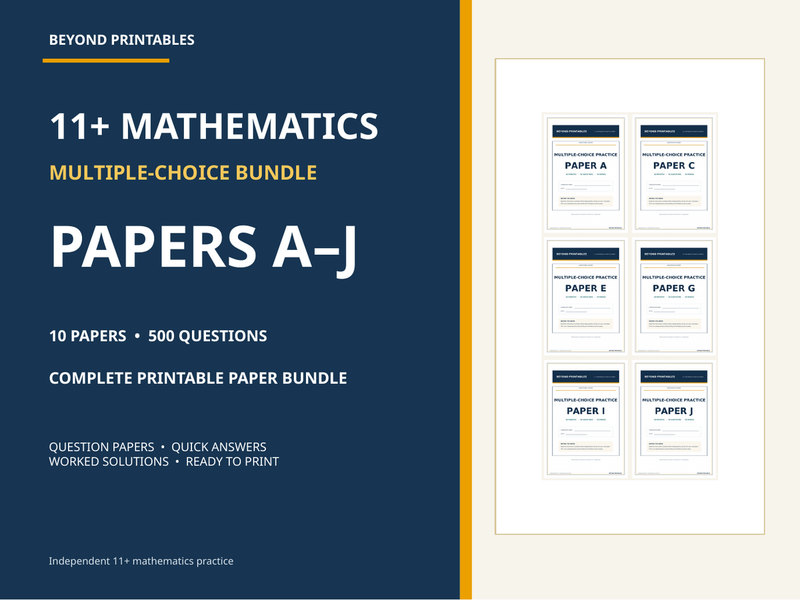 11+ Maths Practice Papers Bundle | Multiple Choice Papers A–J with Full Worked Solutions — cover