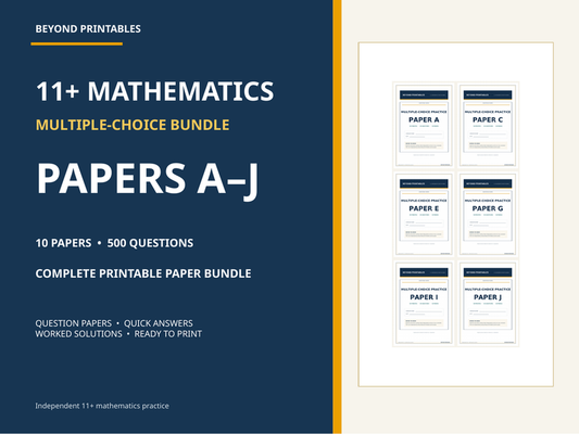 11+ Maths Practice Papers Bundle | Multiple Choice Papers A–J with Full Worked Solutions — cover