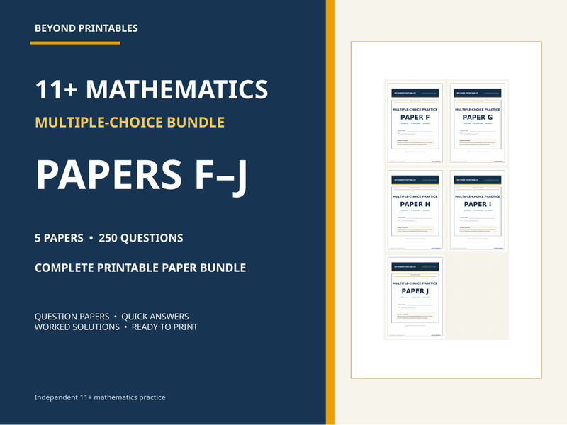 11+ Maths Practice Papers Bundle | Multiple Choice Papers F–J with Full Worked Solutions — cover