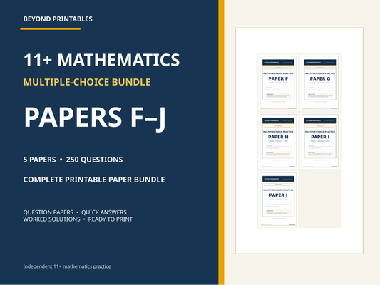 11+ Maths Practice Papers Bundle | Multiple Choice Papers F–J with Full Worked Solutions — cover
