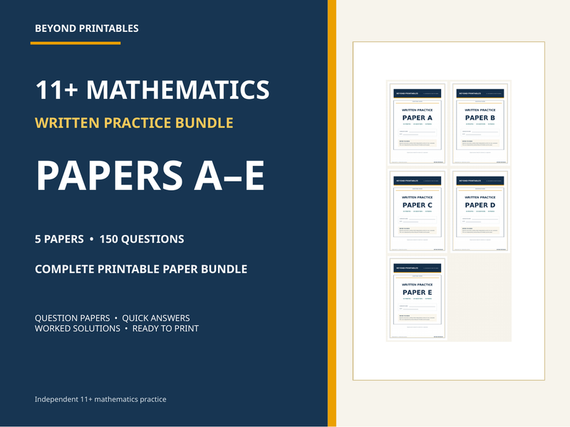11+ Maths Practice Papers Bundle | Written Papers A–E with Full Worked Solutions — cover